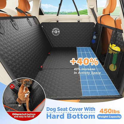 Back Seat Extender for Dogs, PU Leather Hard Bottom Truck Dog Seat Cover for Back Seat, Waterproof Pet Hammock Bed for Car with Side Flap, High Barrier Truck Pet Back Seat Covers