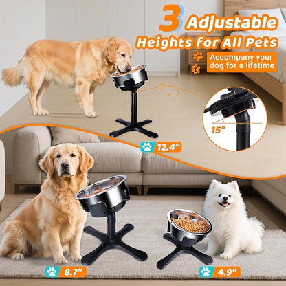 Elevated Adjustable Dog Bowl Feeding Stand, 3 Heights and Tiled Ajudst, Compatible with Moost Feeding Bowls, Great for Medium Large Dogs(Dog Food Bowl Stand 1 Pack)