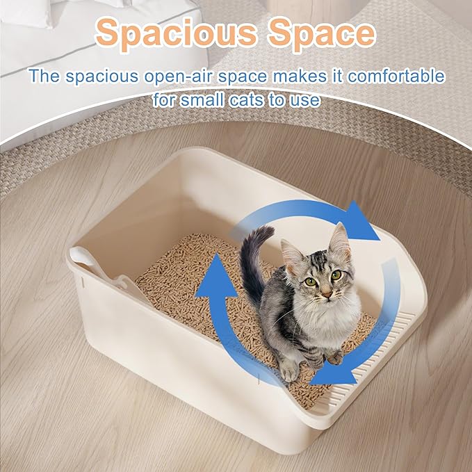 Cat Litter Box with High Sides Anti-Splashing for Indoor Cats Low Entry Kitty Litter Boxes (White)
