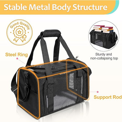 Discala Cat Dog Carrier Pet Carrier for Small Medium Cats Puppies Dog Carriers for Small Dogs Collapsible Soft Sided Cat Travel Carrier - Black 21 * 13 * 13
