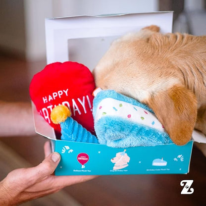 ZippyPaws Birthday Box - Dog Squeaky Toys to Keep Them Busy, Funny Food Plush for Small, Medium, & Large Dogs, Cute Stuffed Puppy Toy & Hat, Pet Products, Gift for Dogs of All Breeds - 3-Pack