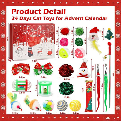 Mity rain Cat Advent Calendar 2025 with 24 Days of Surprises, Christmas Cat Toys with Cat Bowies, Bells, Mice, Catnip, Feather Toys, Xmas Fun Gifts for Cats Lovers