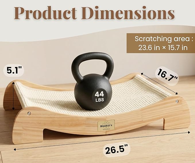 Mookie’s 26.5”x16.7” Extra Large Cat Scratcher Bed – Wooden Cat Couch with Natural Sisal – Cat Lounge Scratching Pad for Large Indoor Cats, Durable Horizontal Scratcher Furniture for Cats