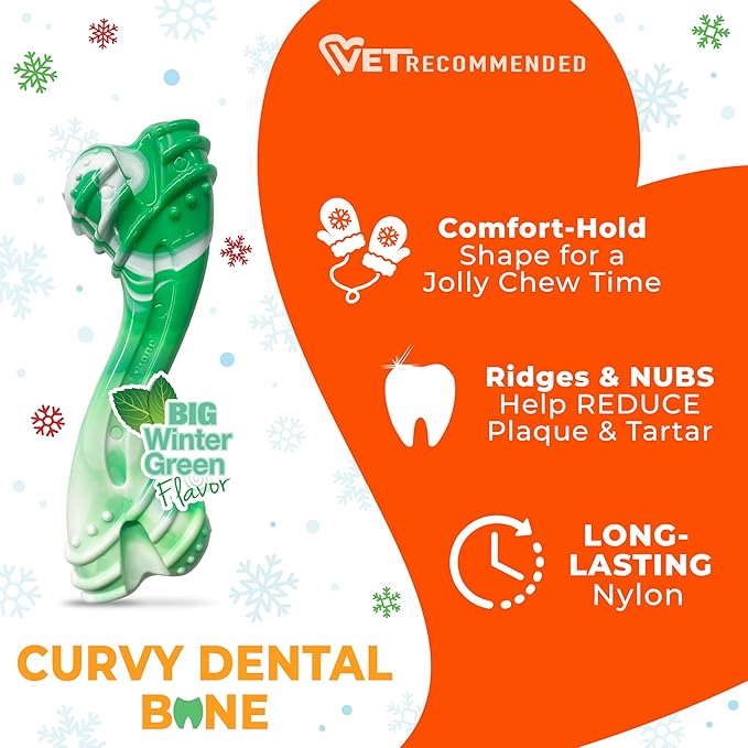 Nylabone Curvy Dental Bone Power Chew Toy for Dogs, Dog Chew Bones for Aggressive Chewers, Wintergreen Flavor, Large - Up to 50 lbs, 1 Count