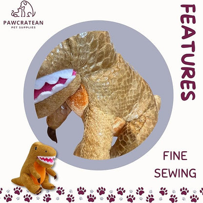 7" Squeaky Plush Toy for Puppies Small Dogs Self Etertainment Washable Soft Made [PET ONLY] (Brown Dinosaur)