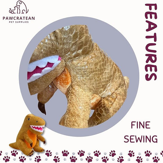 7" Squeaky Plush Toy for Puppies Small Dogs Self Etertainment Washable Soft Made [PET ONLY] (Brown Dinosaur)