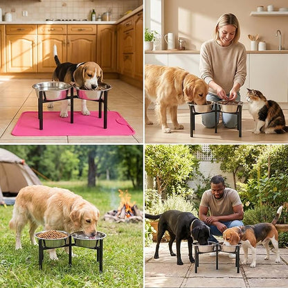 Adjustable Elevated Dog Bowl Stand, Metal Feeder Riser for Large Medium Dogs, Portable Travel Design, Slow Feeder Compatible (Without Bowls)