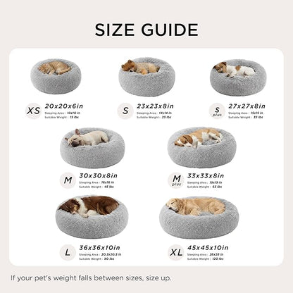 Bedsure Calming Dog Bed for Large Dogs - Donut Washable Large Pet Bed, 36 inches Anti-Slip Round Fluffy Plush Faux Fur Dog Bed, Fits up to 80 lbs Pets, Pale Grey