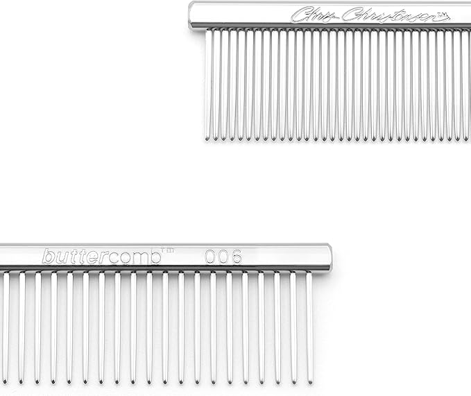 Chris Christensen Buttercomb Bundle - 5 in. Face and Feet Fine/Coarse Comb, 7.5 in. Greyhound Style Fine/Coarse Comb, Stainless Steel, Prevents Friction