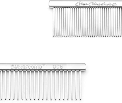 Chris Christensen Buttercomb Bundle - 5 in. Face and Feet Fine/Coarse Comb, 7.5 in. Greyhound Style Fine/Coarse Comb, Stainless Steel, Prevents Friction