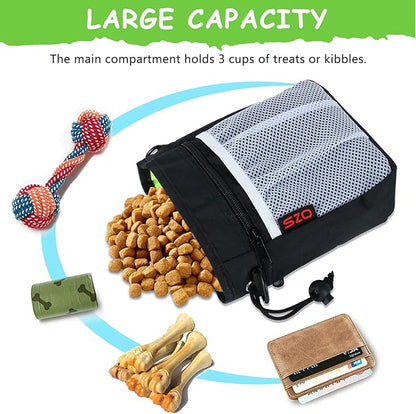 SZO Dog Treat Pouch - 3 Ways to Wear Treat Pouches for Pet Training and Clicker Taining for Dogs, Dog Training Treat Pouch Bag and Dog Clicker for Training with Waist Belt Shoulder Strap - Black
