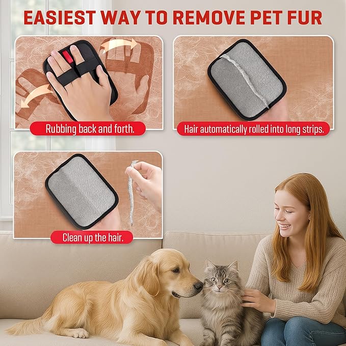 Pet Hair Remover Gloves for Cats & Dogs, Electrostatic Pet Hair Removal Gloves Brush for Pets Hair, Upgraded Animal Fur Removal Tool, Reusable Cats & Dogs Grooming Gloves for Hair Removal (2)