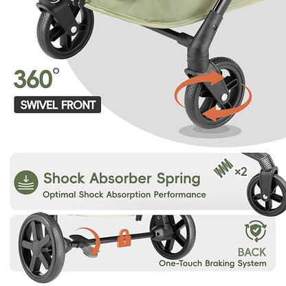 Dog Stroller for 2 Small Dogs or 1 Medium Pet, Low-Entry Design with Anti-Jump-Out, 600D Oxford Fabric, Up to 70 lbs, Green