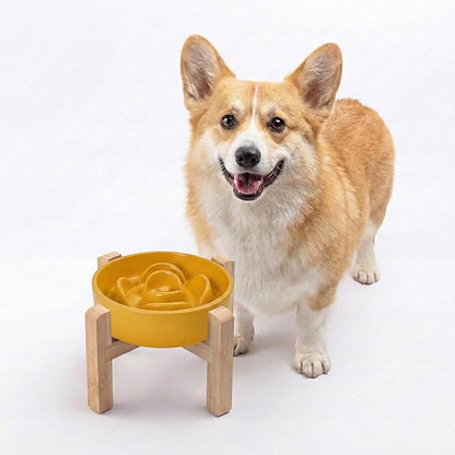 Petygooing Elevated Slow Feeder Ceramic Dog Bowls 8.26in, Slow Feeder Elevated Bowl for Small&Medium, Ceramic Slow Feeder Heavy Weighted Non-Toxic Non-Slip Puzzle Maze (Yellow, 8.26in)