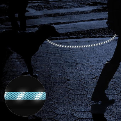 Heavy Duty Dog Leash for Large Medium Small Breed Dogs, Reflective Rope Dog leashes with Comfortable Handle,4/5/6 FT Pet Puppy Leash for Night Walking with Poop Bag Holder,Sky Blue,1/2 inch
