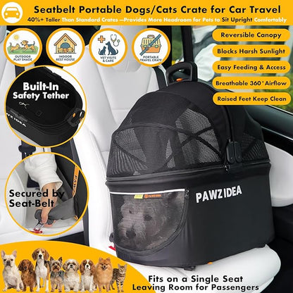 PAWZIDEA Double Pet Stroller with 2 Detachable Carrier, Lightweight Portable Travel Crate & Car Seat Combo & TSA-Approved Expandable Carrier, Foldable Jogger Stroller for 2–4 Cats or Small/Medium Dogs