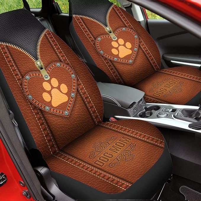 Brown Dog Paw Zip Loving Printed Car Seat Cover only for Front, Waterproof Soft Universal Bucket Seats Cover Protector Fit Most Vehicles