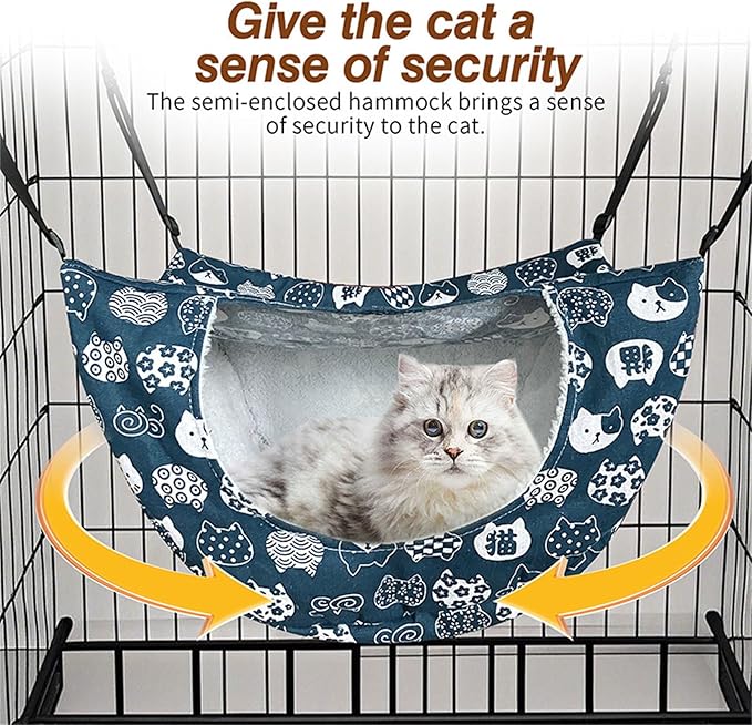 Adjustable Hanging Bed for Pet Cats Machine Washable Resting Hammock with Stable Rope for Cage Cats Tree