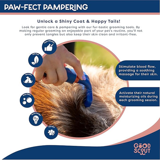 Good Scout Pet Hair Rake with Double Row Rotating Pins, Best Deshedding Tool for Dogs & Cats, Gentle, Safe & Effective Grooming Tool for Short or Long Haired Animals