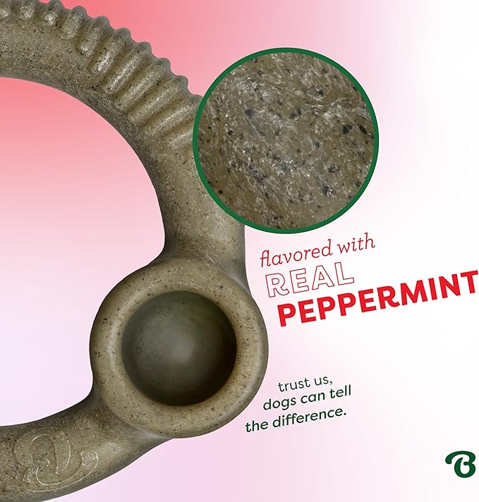 Benebone Peppermint Ring – Limited Edition Holiday Flavor, Durable Chew Toy for Aggressive Chewers, Made in USA, Large