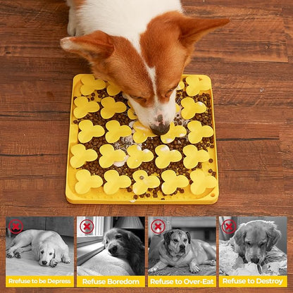 Puzzle Feeder Snuffle Mat for Dogs, Lick Mat to Slow Down Eating, Puzzle Toys for Large and Medium Breed Dogs, Silicone Bowls for Dry, Wet, Raw Food, Yellow
