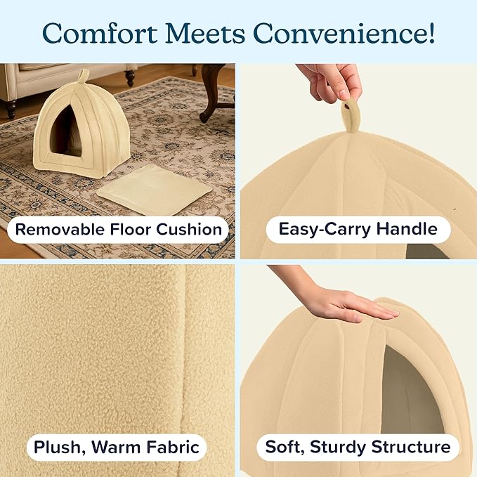 PETMAKER Indoor Cat House with Removable Foam Cushion for Cats, Kittens, Small Dogs & Small Pets, Plush Pet Bed Crate Tent Hideaway with Cozy Soft Interior, Small Animal Sleep & Rest Space