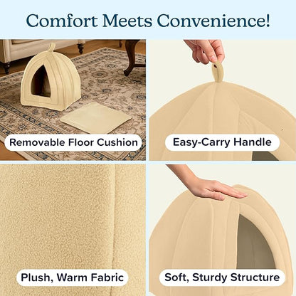 PETMAKER Indoor Cat House with Removable Foam Cushion for Cats, Kittens, Small Dogs & Small Pets, Plush Pet Bed Crate Tent Hideaway with Cozy Soft Interior, Small Animal Sleep & Rest Space