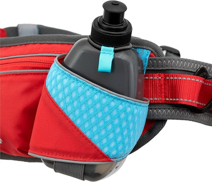 Kurgo On Trail Running Belt - Hands Free Running Belt for Dogs - Adjustable Dog Running Belt - Reflective Jogging Gear - Quick Access Pouch - BPA Free Water Bottle - Red/Blue/Gray