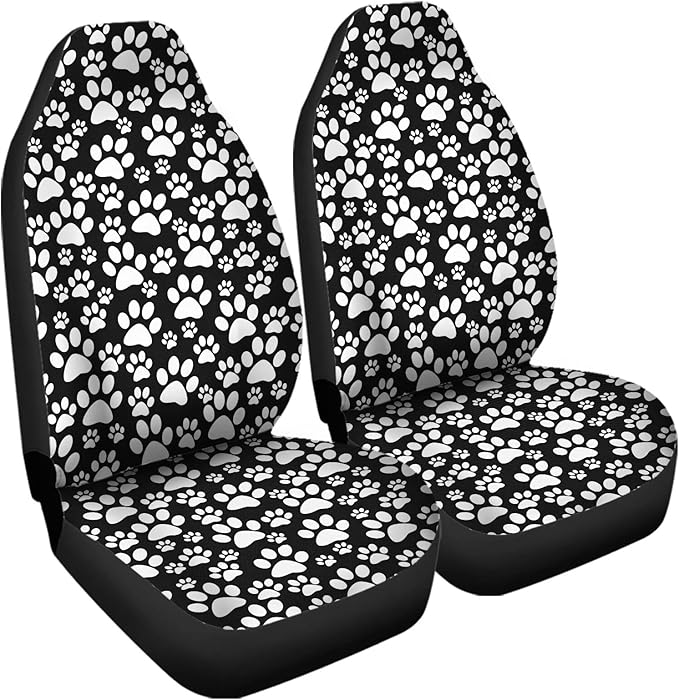 Universal Bucket Seats Cover Protector, 2 PCS Cute White Dog Paw Print Waterproof Durable Auto Interior Accessory for Car Truck SUV