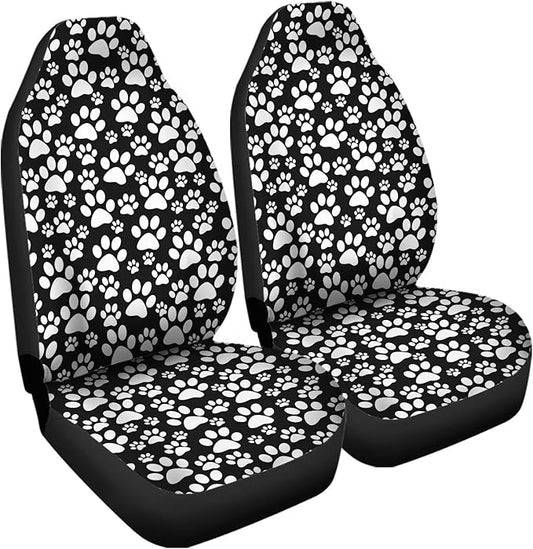 Universal Bucket Seats Cover Protector, 2 PCS Cute White Dog Paw Print Waterproof Durable Auto Interior Accessory for Car Truck SUV