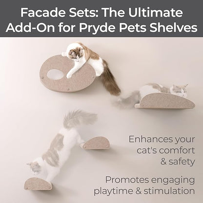 Accessory ADD-ON Set of 4 Facades Covers Compatible with Cat Wall Shelves by Pryde Pets - 100% Sustainable PET Felt - Climbers Sold Seperately - Cats Shelf Privacy and Safety Bumpers (Oatmeal)