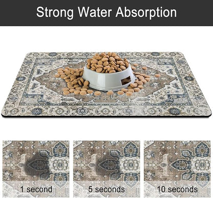 2 Pack Dog Food Mats for Floors, Absorbent and Quick-Drying Pet Cat Food Mat,Anti-Fouling and Easy-to-Clean Pet Feeding Mat,Dog Bowl Mat for Messy Drinking Water Bowls.12 x20+18"x24", Bohemia Style