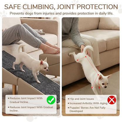 Dog Ramps, Foldable 2-in-1 Wooden Pet Steps, 23 Incline Foldable Dog Ramp Ottoman, Solid Wood Anti-Slip Pet Ramp, Split Ottoman Design, Foldable Pet Steps for Large and Small Cats & Dogs