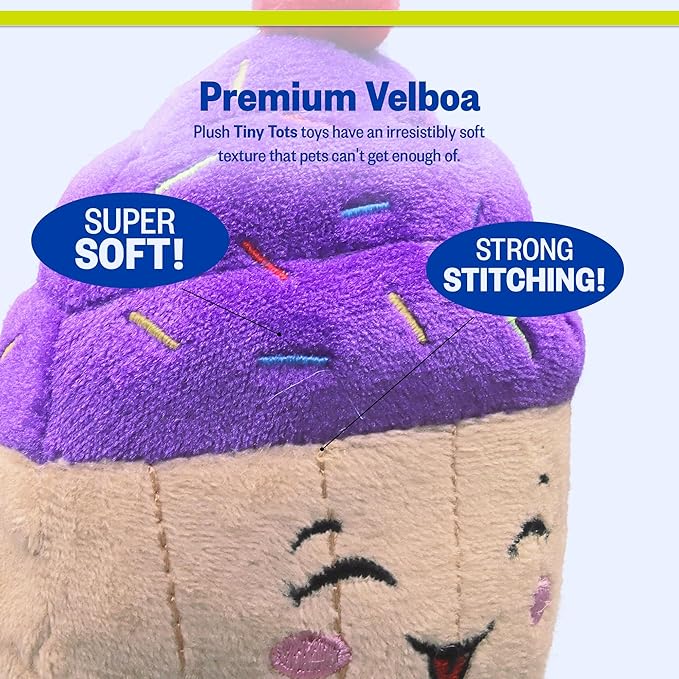 PetSport Tiny Tots Happy Birthday Cupcake Plush Dog Toy with Squeaker - Cupcake Dog Toys, Puppy Toys, Dog Cupcake, Interactive Dog Toys, Super Soft Plush Cupcake Dog Toy, Made for Small Dogs - 4.5”