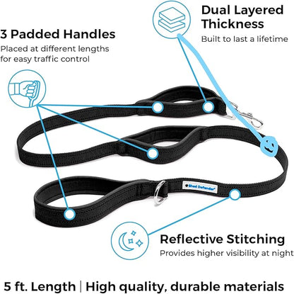 Shed Defender 5 ft. Standard Dog Leash - Three Padded Traffic Handles, Designed in the USA, Dual Layered Thickness Heavy Duty, Reflective Stitching, Large Dogs & Small Breed, Training Lead (Camo)