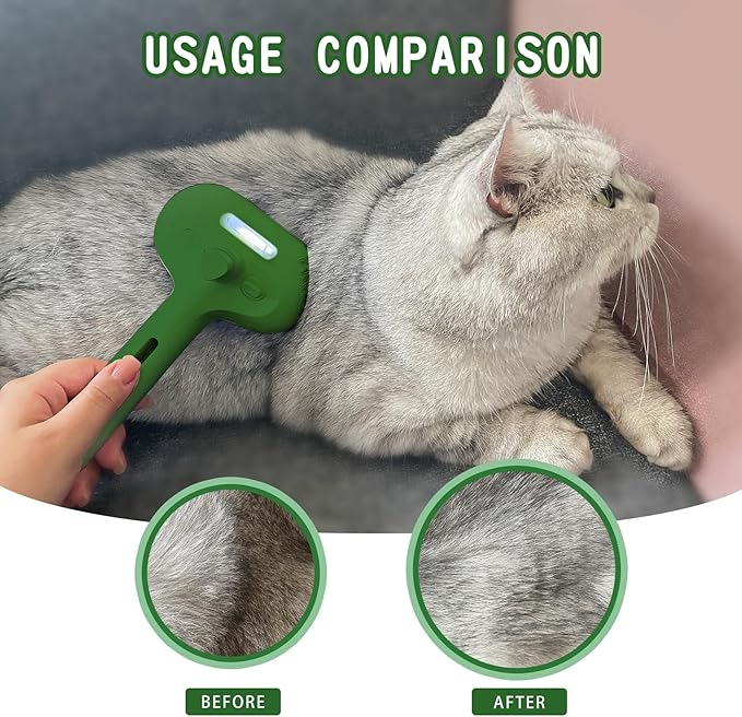 Cat/Dog Deshedding Brush with Water Spray and Steamer - Grooming Tool for Shedding Hair Removal (Christmas Green)