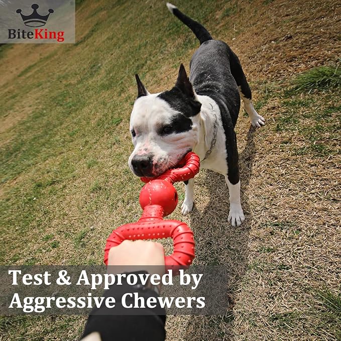 Natural Rubber Dog Toys for Large Aggressive Chewers - Lifetime Replacement - Tough Tug War Dog Toy for Large Dogs Tooth Clean, Red
