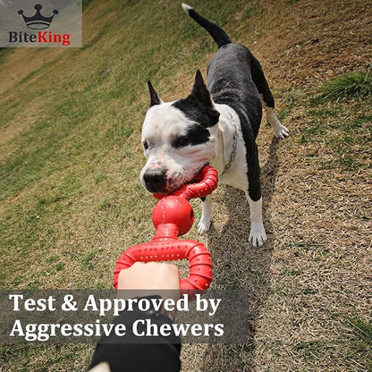 Natural Rubber Dog Toys for Large Aggressive Chewers - Lifetime Replacement - Tough Tug War Dog Toy for Large Dogs Tooth Clean, Red