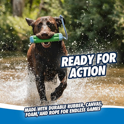 Chuckit! Amphibious Bumper Fetch Stick Toy for Dogs - Floats in Water - Interactive Dog Toys to Keep Them Busy - Tough Rubber, Nylon, and Foam - Non-Slip Rope Handle - Size Medium - Assorted Colors