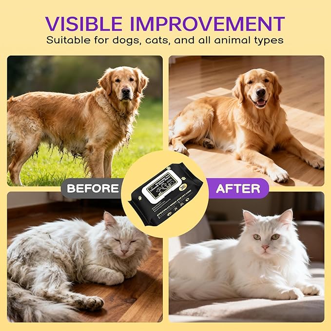 Pet Glove Wipes for Dogs and Cats 20 Count Dog Cleaning Wipes for Paws and Butt Waterless Dog Bath Wipes Hypoallergenic Fragrance Free with 10 Sealing Stickers and 5 Drying Towels