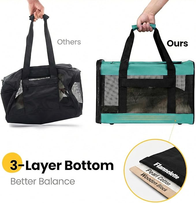 Dog Carrier Soft Sided, Large Cat Carrier with Inner Safety Leash, Pet Transport Carrier for Large Cats and Medium Dogs up to 20 Lbs, Collapsible Travel Puppy Carrier Bag -Turquoise L