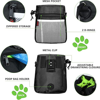 SZO Dog Treat Pouch - 3 Ways to Wear Treat Pouches for Pet Training and Clicker Taining for Dogs, Dog Training Treat Pouch Bag and Dog Clicker for Training with Waist Belt Shoulder Strap - Black