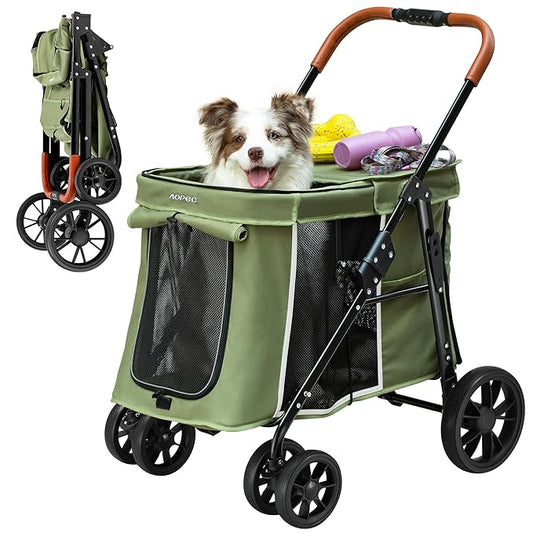 Medium Dog Stroller, Dual Entry One-Touch Folding,Small and Medium Pet Stroller,360° Rotating Front Wheels,80 lbs Weight Capacity for Outdoor Travel and Elderly Dogs - Green