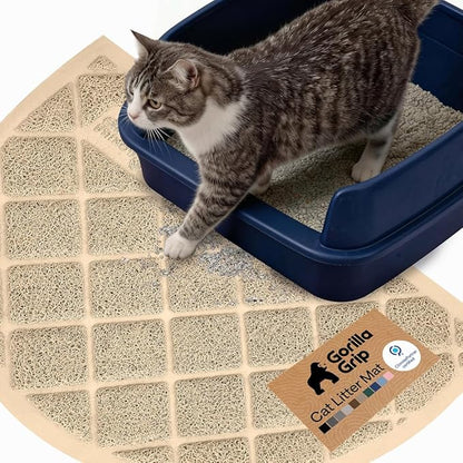 GORILLA GRIP Cat Litter Box Mat, Cushioned Coil Mesh Litter Trapping Mats, Scatter Control Supplies for Less Mess, Phthalate Free, Ultra Deep Catch Grooves, Rinse or Vacuum to Clean, 30x20 Beige