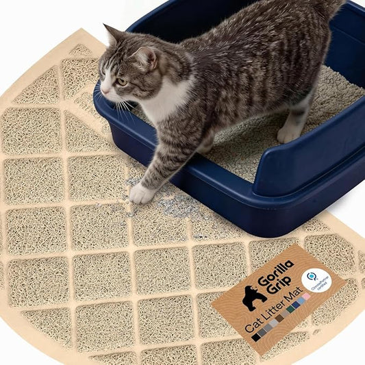 GORILLA GRIP Cat Litter Box Mat, Cushioned Coil Mesh Litter Trapping Mats, Scatter Control Supplies for Less Mess, Phthalate Free, Ultra Deep Catch Grooves, Rinse or Vacuum to Clean, 30x20 Beige
