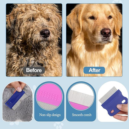 Jeffdad 6 Pcs Pet Lice Comb, Stainless Steel Tear Stain Remover Comb Dog Flea Combs with Plastic Handle Pet Grooming Combs for Dogs Cats Removing Flea Dandruff Flakes and Stain(Two Styles)