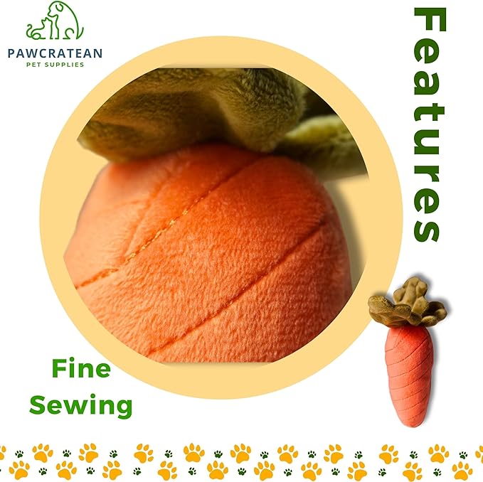 7" Squeaky Plush Toy for Puppies Small Dogs Self Etertainment Washable Soft Made [PET ONLY] (Carrot)