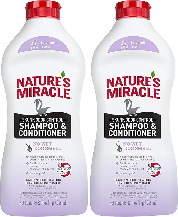 Nature's Miracle Skunk Odor Control Shampoo & Conditioner Lavender Scent, Odor Control Formula 32 Ounces (Pack of 2)