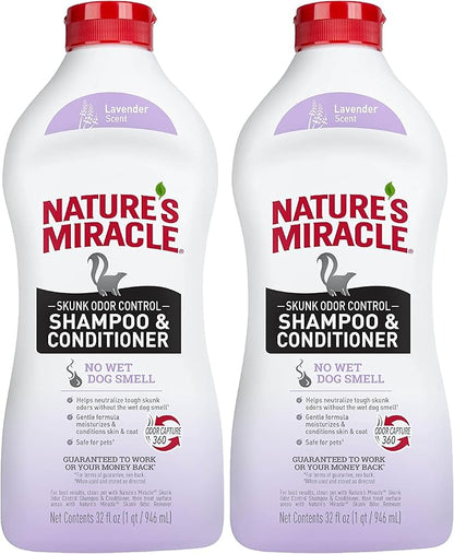 Nature's Miracle Skunk Odor Control Shampoo & Conditioner Lavender Scent, Odor Control Formula 32 Ounces (Pack of 2)