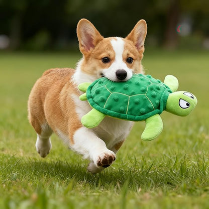 Squeaky Sea Turtle Plush Dog Toy – Durable, Interactive Chew Toy for Small Dogs – Relieves Anxiety & Teething – Keeps Puppies Busy, No Mess, Perfect for Indoor Play (Green)